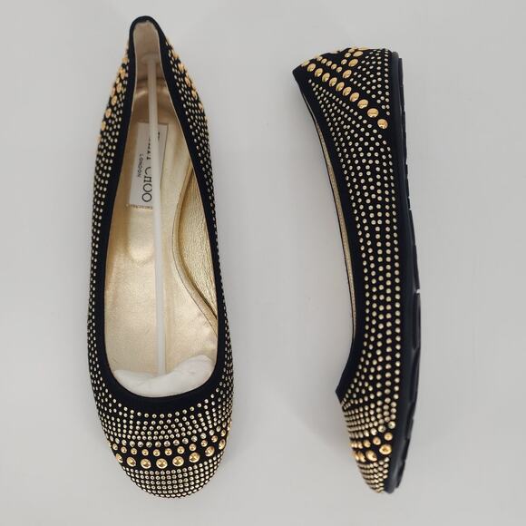 Jimmy Choo Welda Suede with Hotfix Ballerina Flats Black Size EU 38.5 (US 8.5) - Picture 1 of 16